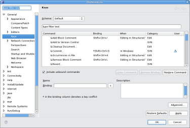 Key Preferences en Eclipse